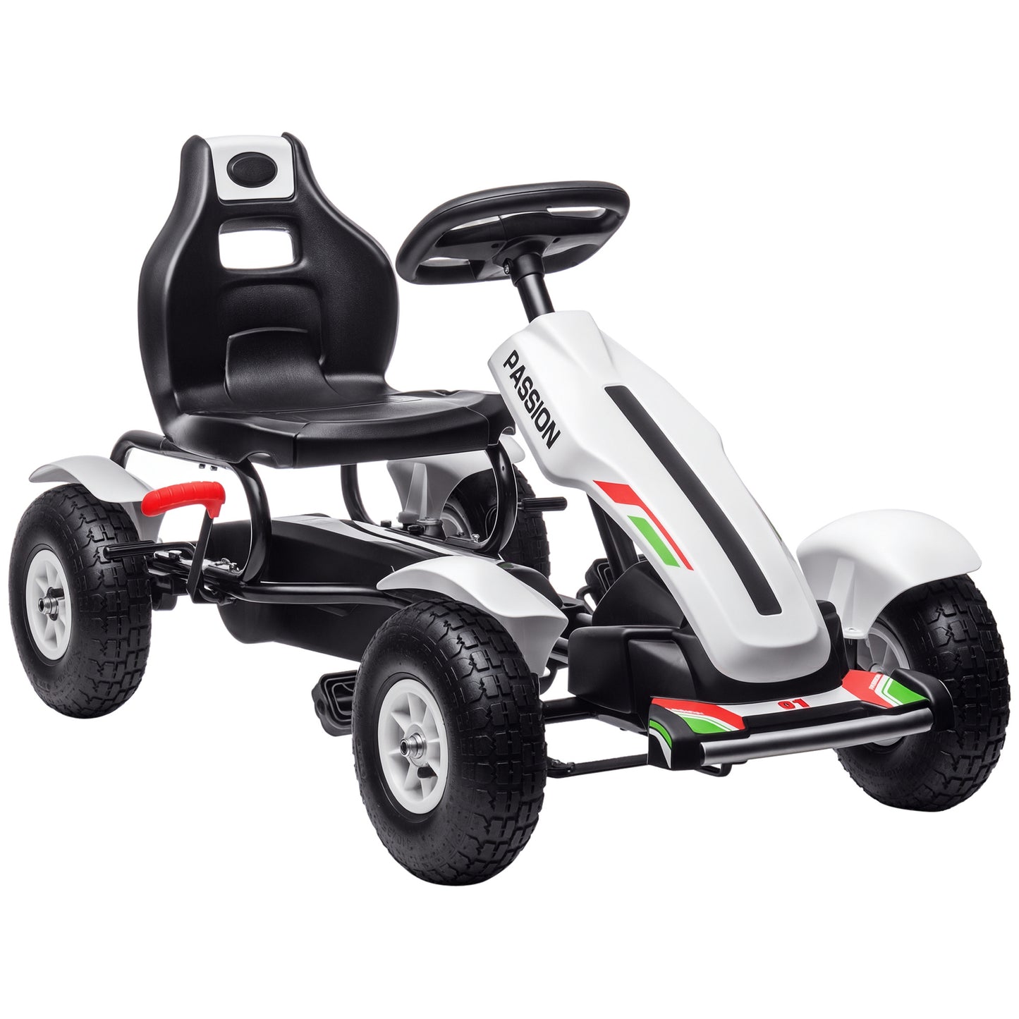 Kids Pedal Go Kart W/ Adjustable Seat, Rubber Wheels, White White 1180x600x285 mm