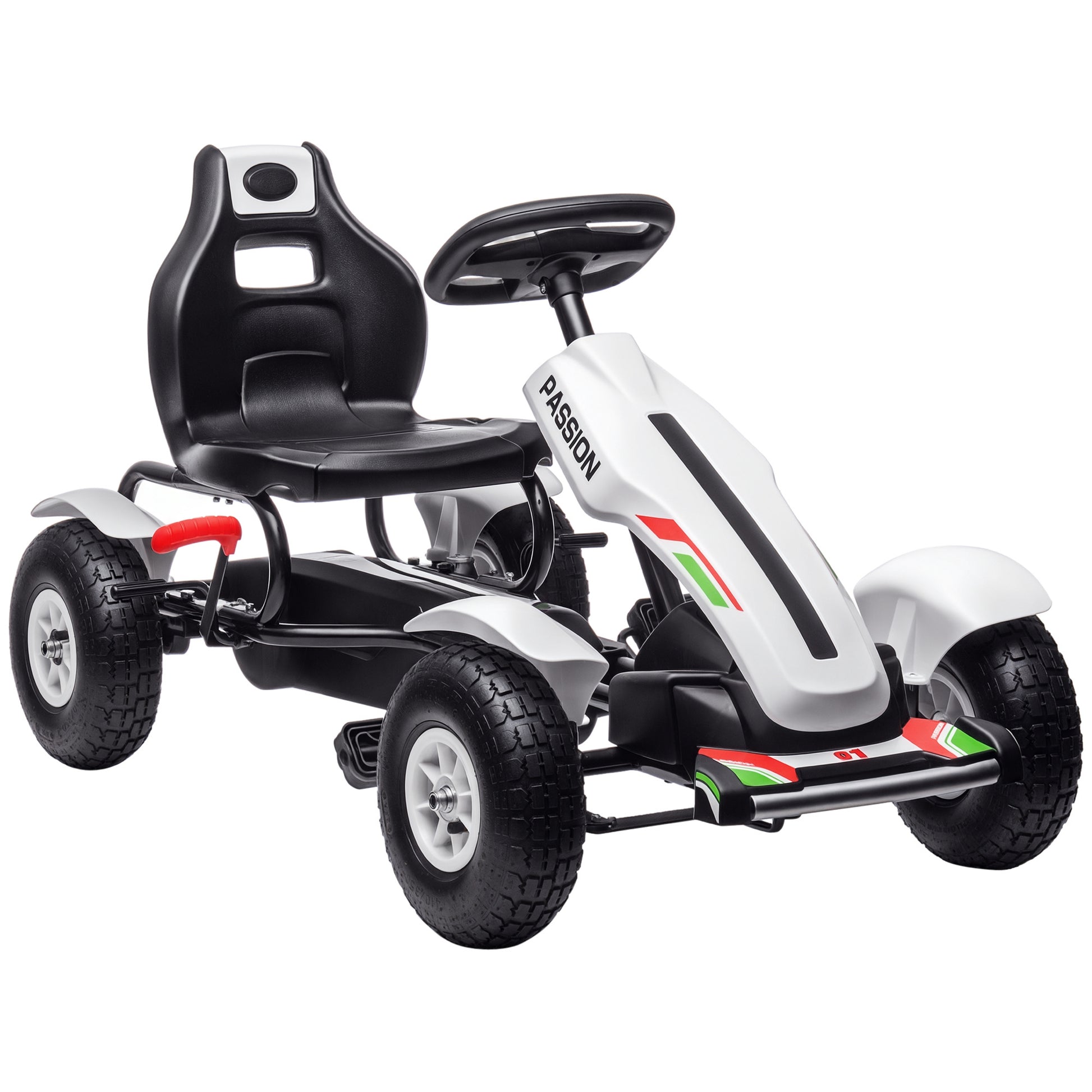 Kids Pedal Go Kart W/ Adjustable Seat, Rubber Wheels, White White 1180x600x285 mm