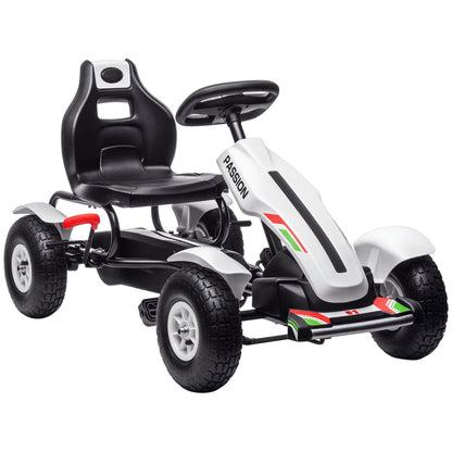 Kids Pedal Go Kart W/ Adjustable Seat, Rubber Wheels, White White 1180x600x285 mm