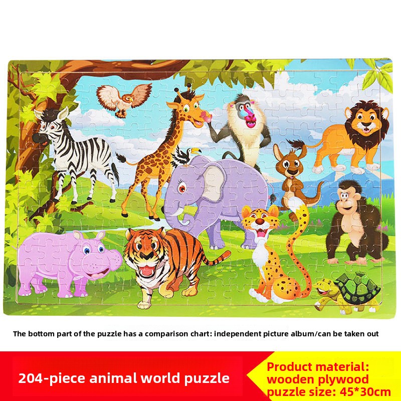 Wooden Puzzle Toy for Problem Solving 204 Pieces-Animal World