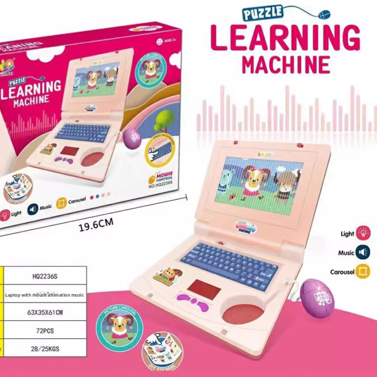 Kids Pretend Learning Laptop with Lights & Music – Color Options