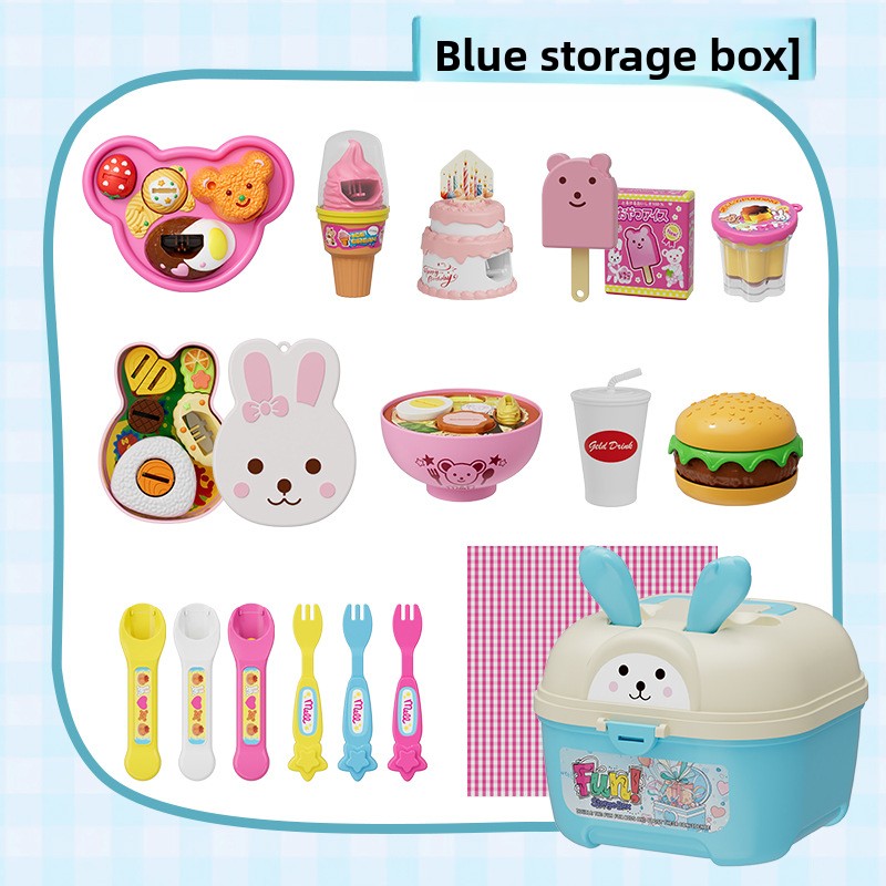 Pudding Feeding Pretend Play Toy Set Feeding 8-piece set storage box blue Color box