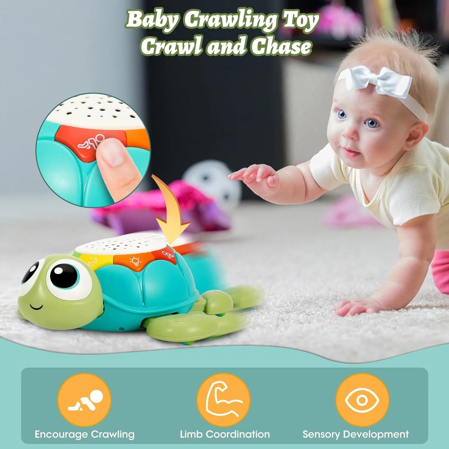 Baby Toys 6 to 12 Months, Musical Turtle Crawling Baby Toys for 12-18 Months, Early Learning Educational Toy with Light & Sound, Birthday Toy for Infant Toddler Boy Girl 7 8 9 10 Month 1-2 Year Old