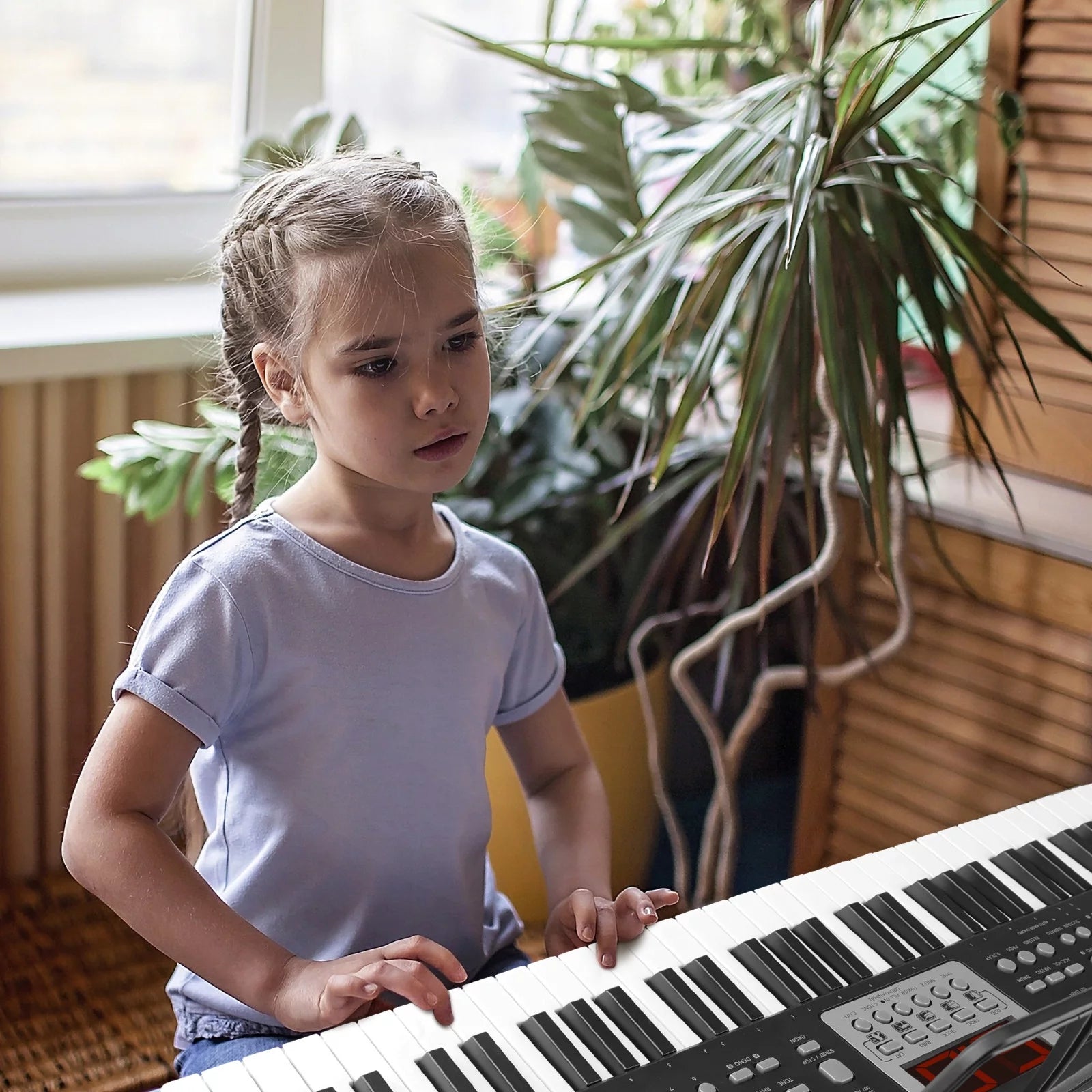 Piano Keyboard for Kids 61 Key Electric Organ with Music Stand and Microphone, Black