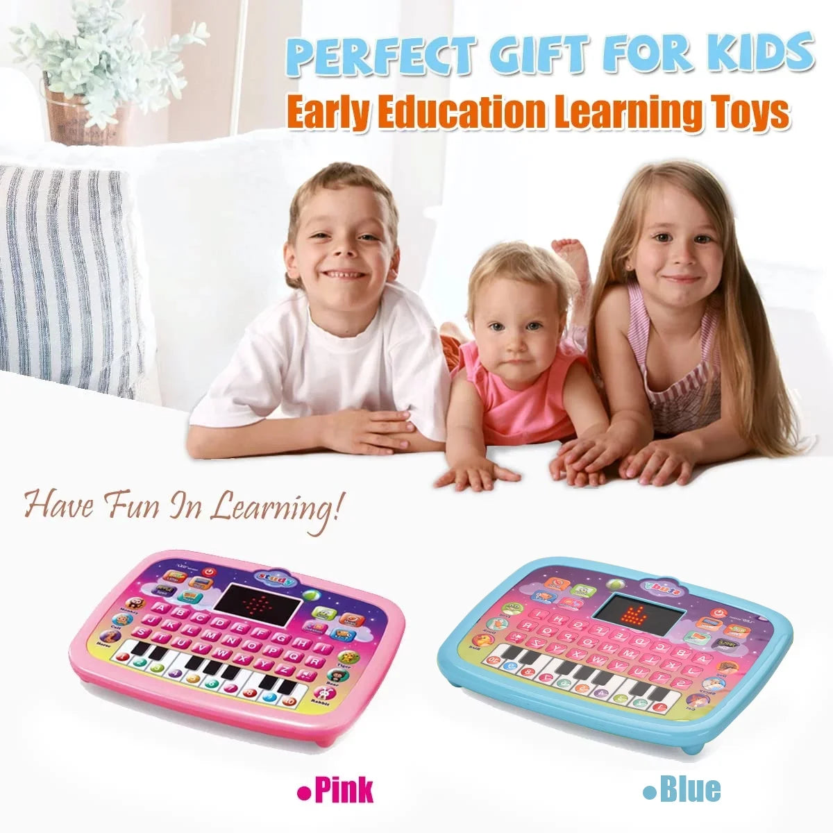 Toddler Montessori Learning Toys Boys Girls Touch Tablet Kids Electronic Interactive Toy with ABC Spelling Music Function