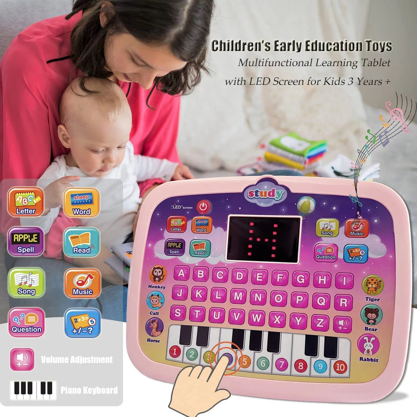Kid Tablet Toddler Learning Pad Teach Music/Piano/Abc/Numbers, 3+ Boys&Girls Educational Toys Green