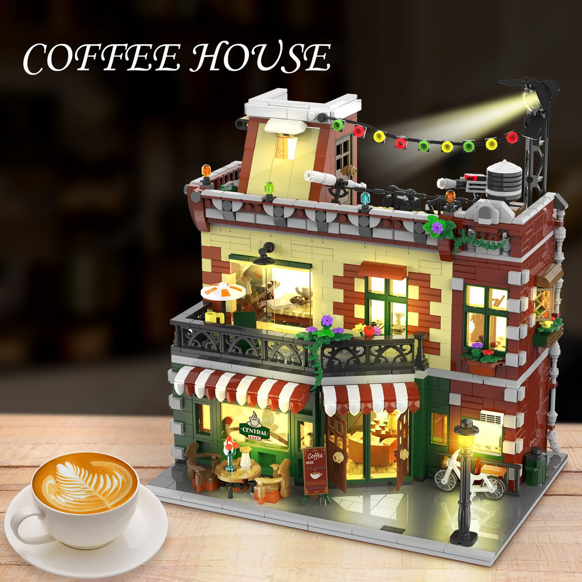1589-Piece Light-Up Coffee House Building Set