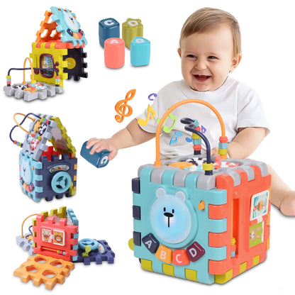 Baby Activity Cube with Music, 6 in 1 Learning Toys for Toddlers, Montessori Preschool Educational Toys Birthday Party Gifts for Infants Kids Boys Girls 6-36 Months (Multi-Color)