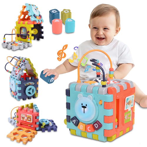 Baby Activity Cube with Music, 6 in 1 Learning Toys for Toddlers, Montessori Preschool Educational Toys Birthday Party Gifts for Infants Kids Boys Girls 6-36 Months (Multi-Color)