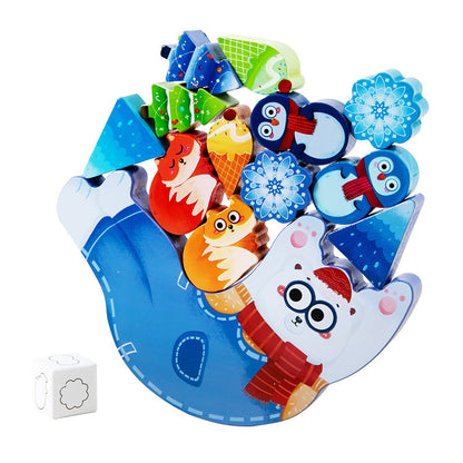 Wooden Balance Stacking Blocks Toy Polar bear balanced jenga