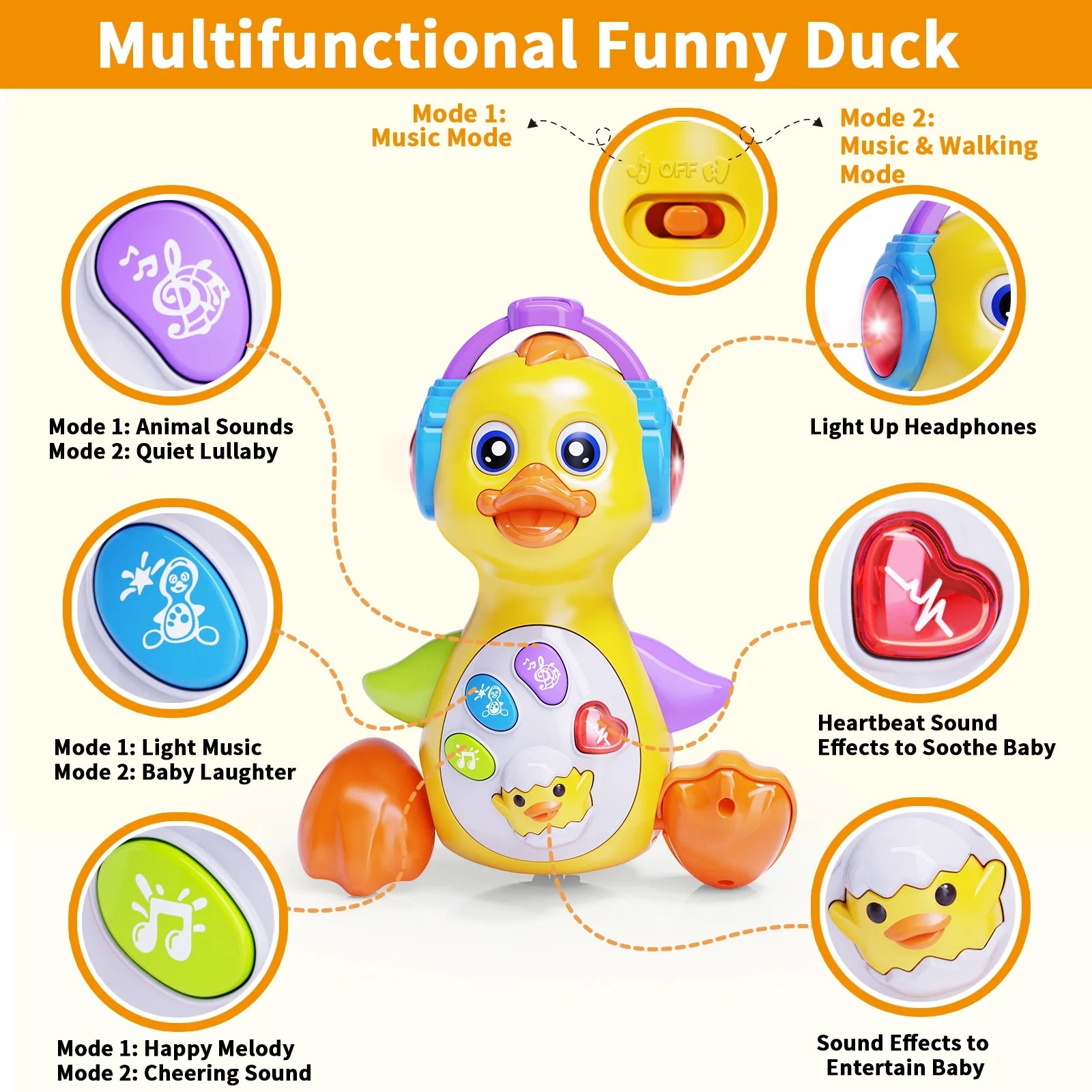 Crawling Duck Baby Toy, Dancing Tummy Time Infant Toys 0-3-6 6-12 12-18 Months with Music & Light, Educational Learning Toys for Toddlers, Birthday Gifts 1 Year Old Boy Girl