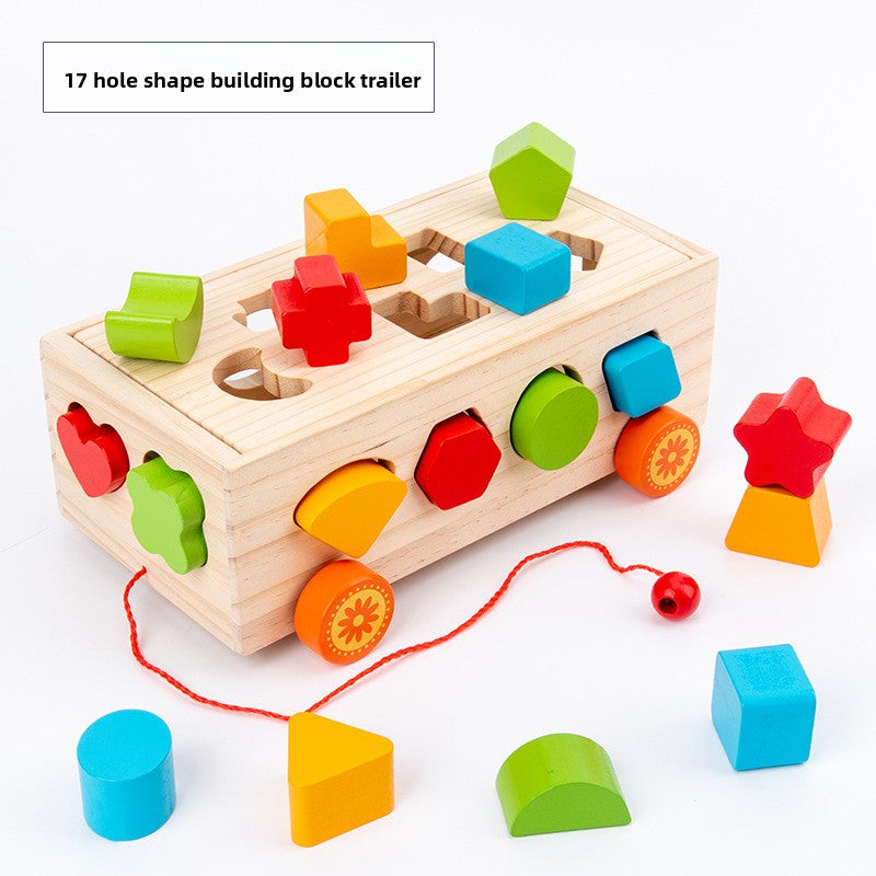 Montessori Shape Sorting Trailer Toy for Kids 17 Hole Shape Intelligence Trailer