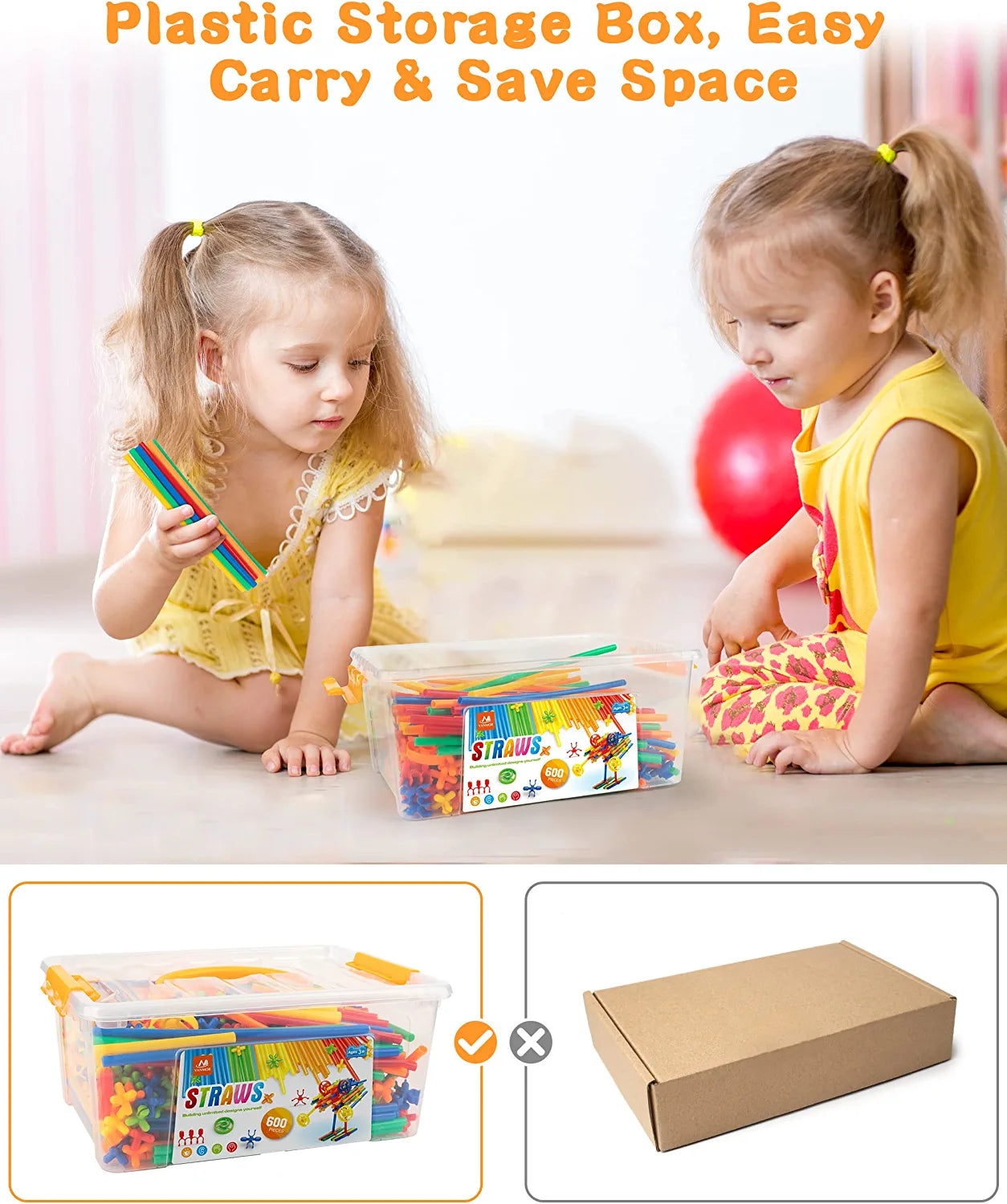 Straw Constructor STEM Building Toys 600Pcs Interlocking Toys Engineering Toys Thin Tube Blocks Connectors Toy Educational Toy Kit for Kids 3 4 5 6 7+ Years Boys and Girls