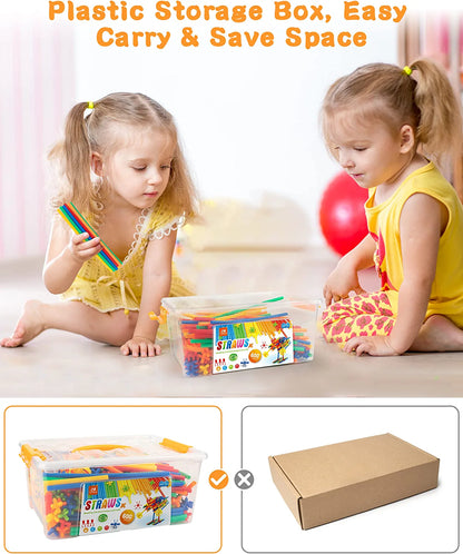 Straw Constructor STEM Building Toys 600Pcs Interlocking Toys Engineering Toys Thin Tube Blocks Connectors Toy Educational Toy Kit for Kids 3 4 5 6 7+ Years Boys and Girls