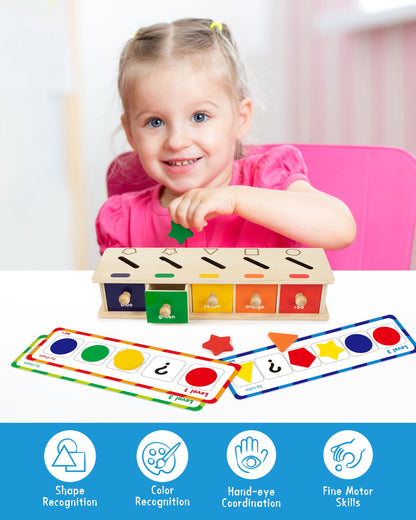 Montessori Toys Wooden Color Shape Sorting Box Game Geometric Matching Blocks Early Learning Educational Toy for 3 4 5 Year Old Baby Toddlers