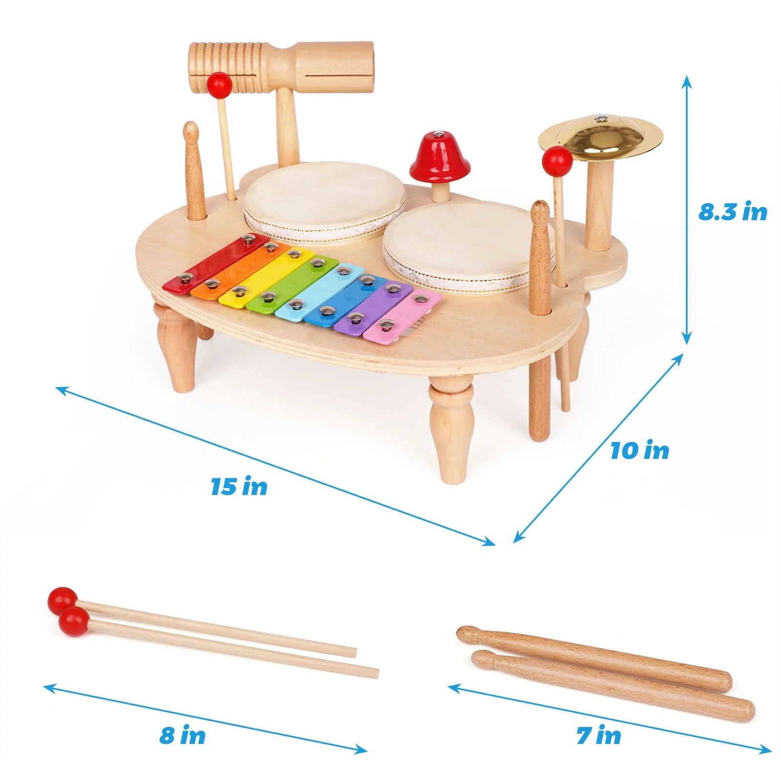 Kids Drum Set All in One Montessori Musical Instruments Set Toddler Toys Natural Wooden Music Kit Baby Sensory Toys Months Birthday Gifts for Girls Boys