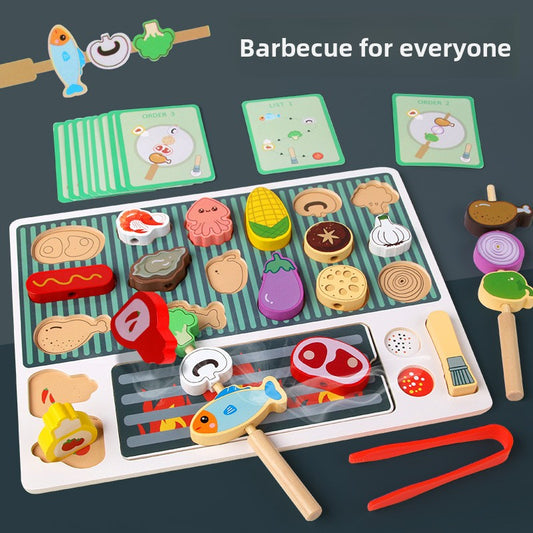 Wooden Pretend BBQ Grill & Food Skewer Play Sets for Kids Wonder Kids Toy