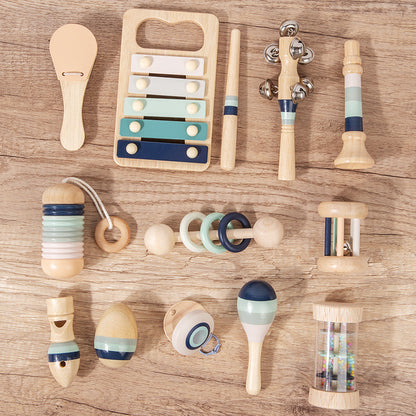 Wooden Rattle and Music Toy Set toy musical instrument set of 12 pieces