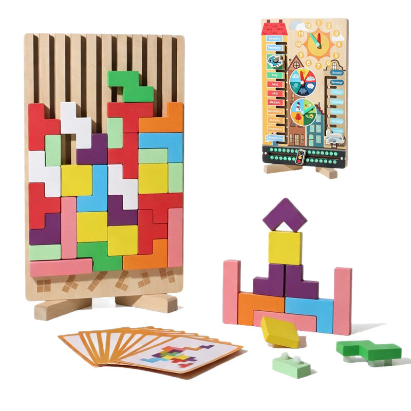 Wooden Calendar & Block Puzzle – Date and Shape Learning