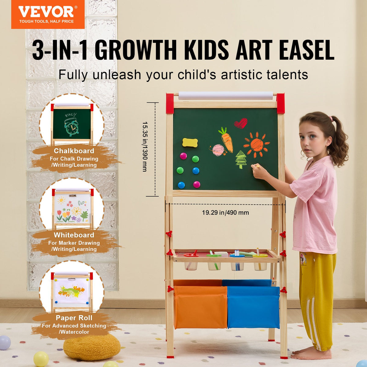 3-in-1 Kids Wooden Art Easel