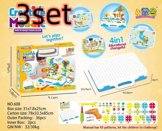 Montessori Drill Building Kit for Kids 3 × 251-Piece Sets