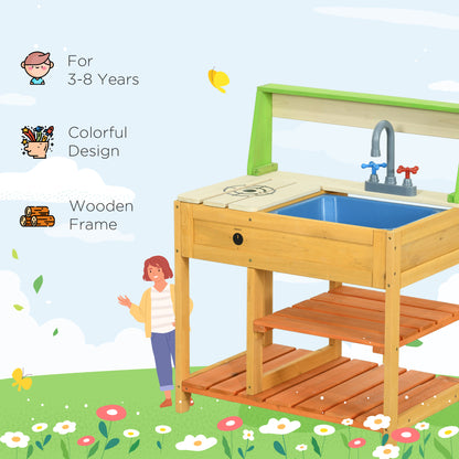 Mud Kitchen for Kids Outdoor Kitchen Playset w/ Realistic Kitchen Toys, Faucet Sink Storage Shelves for Ages 3-8 Years