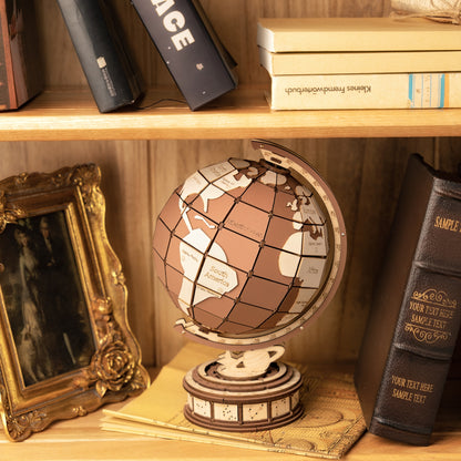 Rotating 3D Wooden Globe Puzzle with Astronomical Base – STEM Building Toy for Kids & Teens