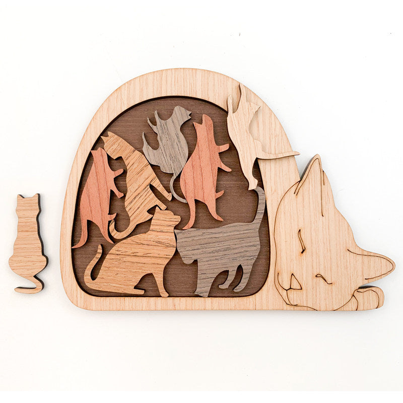 Wooden Animal Puzzle for Kids Cat Basket