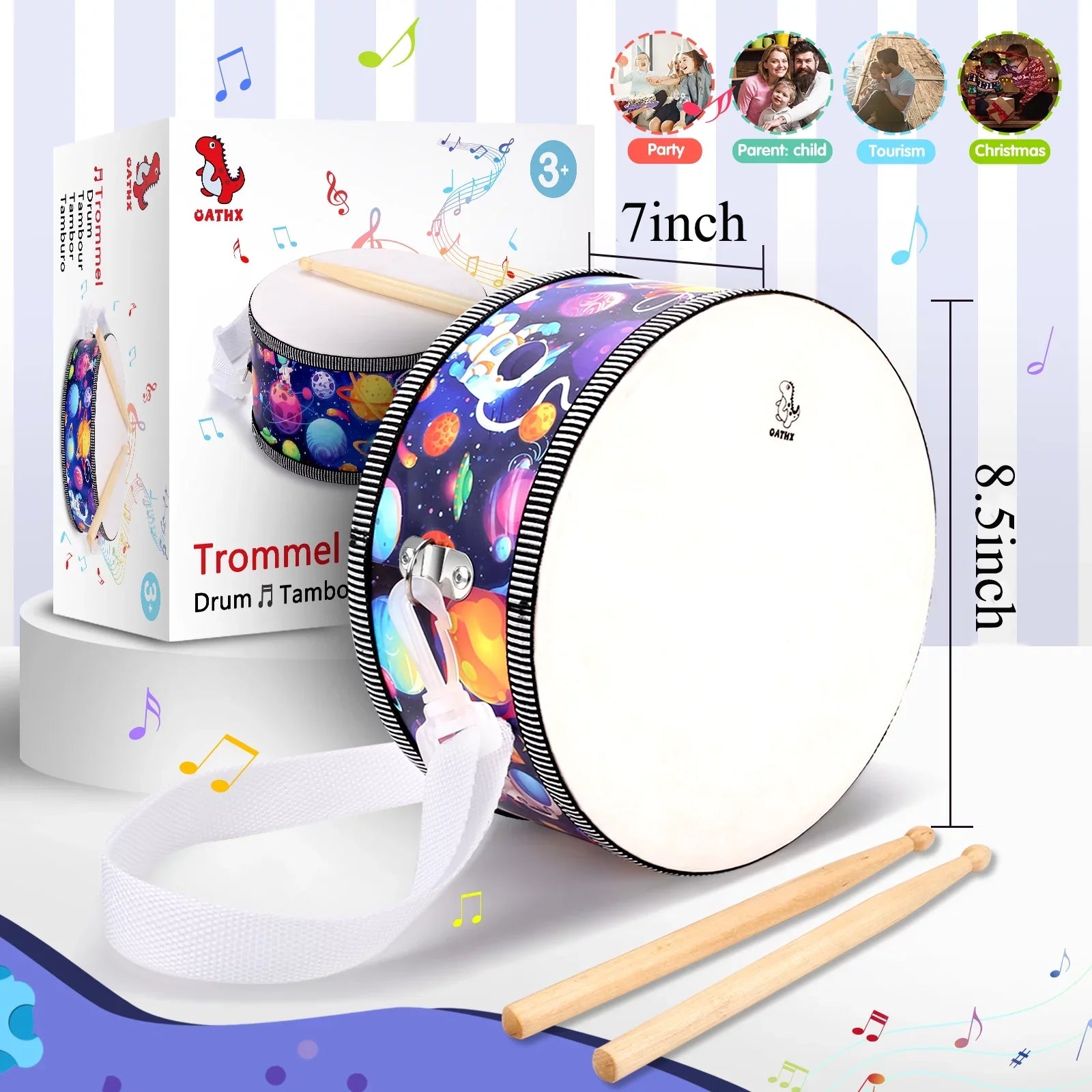 Kids Drum 8" Percussion Instrument for Toddler Educational Music Toys Gift Boys Girls Age 1-5