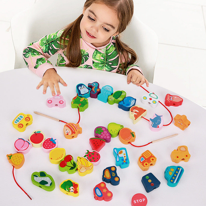 Wooden Threading Beads – Animal & Fruit Lacing Set