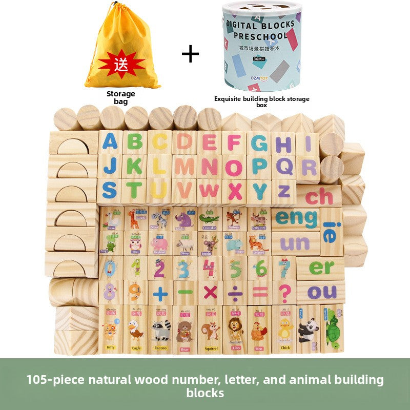 Creative Large Blocks Set 105pcs Wood NumLet Anim