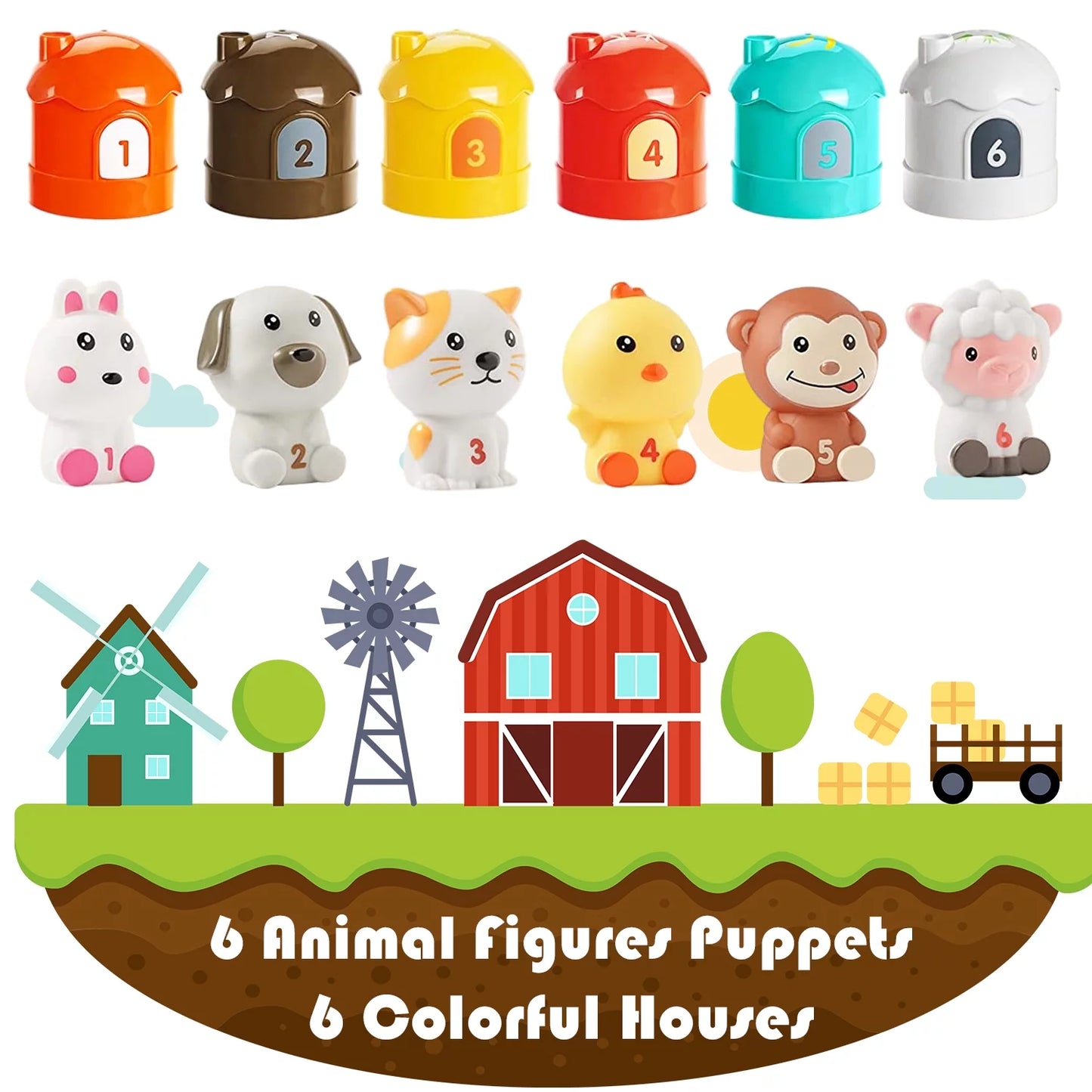 12 Pcs Farm Animals Toys, Learning Toys for 1,2,3 Year Old Toddlers, Montessori Counting, Matching & Sorting Fine Motor Games, Educational Toddler Toys Gift for Baby Toys 6-12 Months