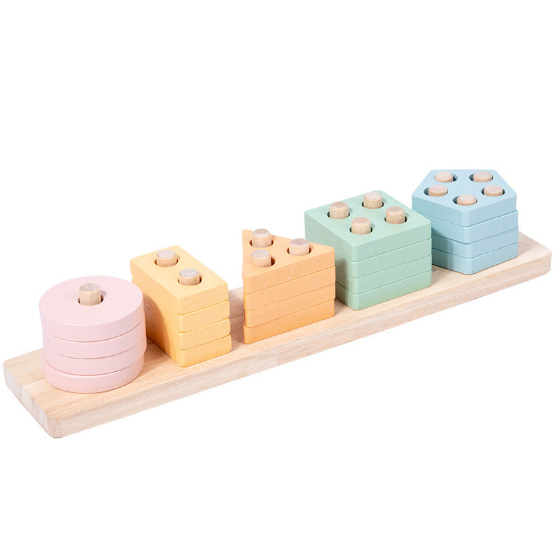 Wooden Geometric Shape Matching Toy – Five-Pillar Sorting Puzzle