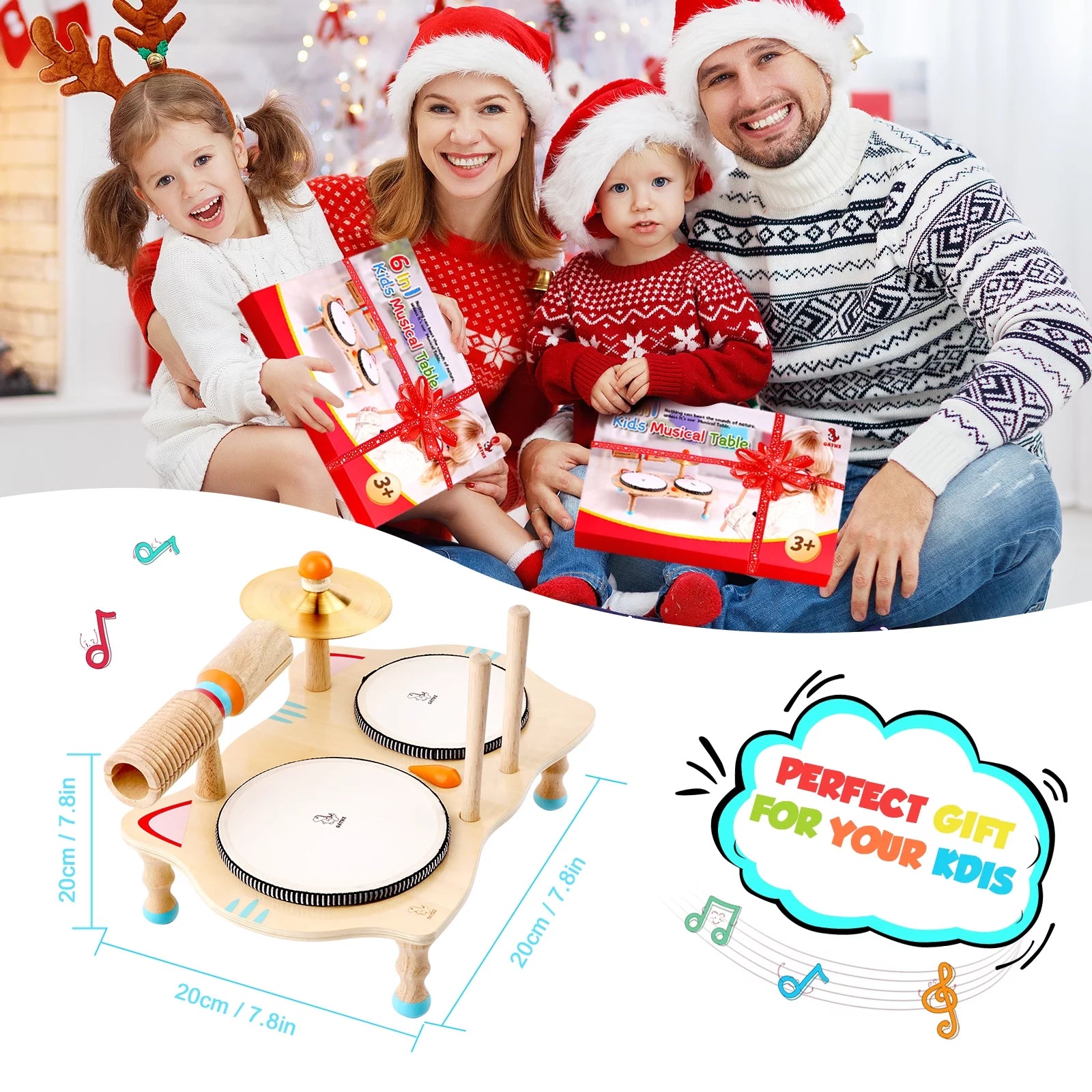 Music Toy Drum Set for Kids Wooden Musical Instruments Baby Learning Toy for Boy Girl 1-5 Year