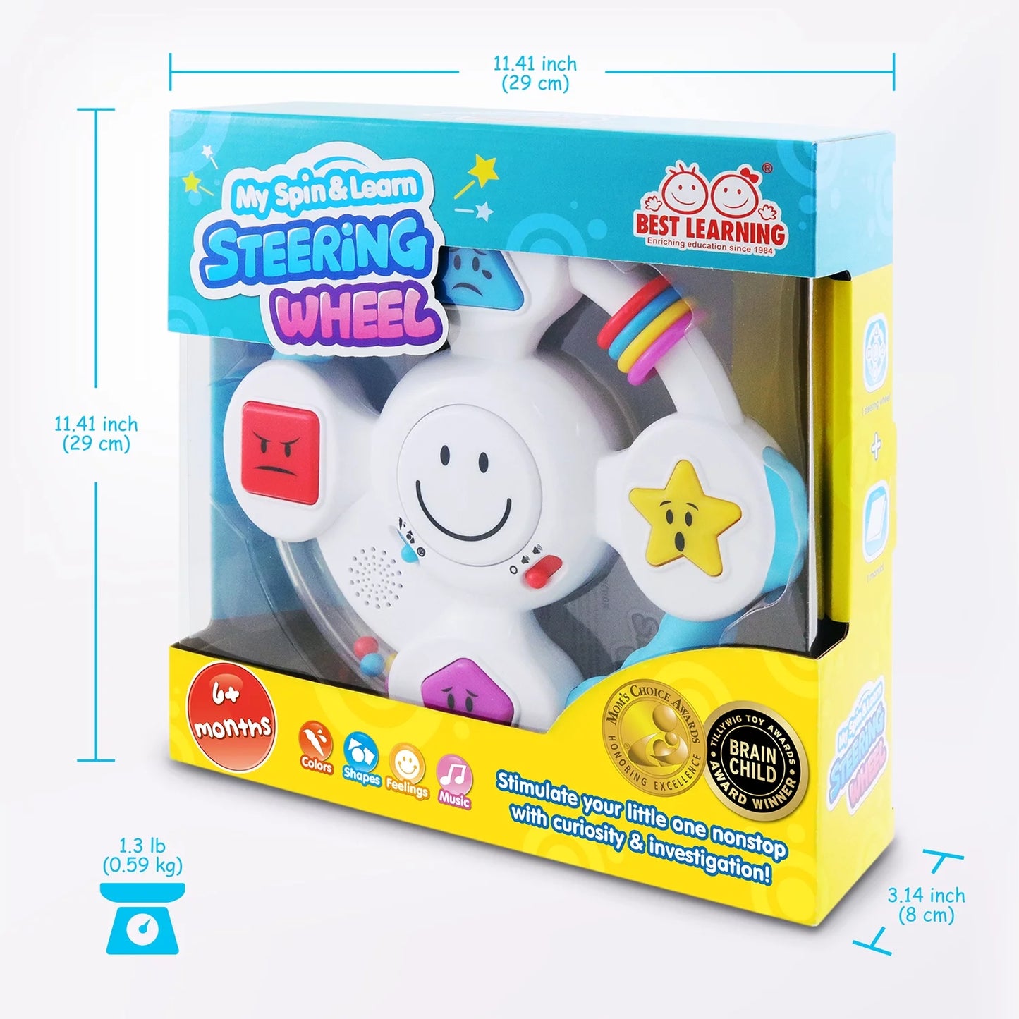 Baby Musical Toy, My Spin & Learn Steering Wheel, Early Developmental Toy for 1 2 3 Year Infants Toddlers Sensory Shape Sorter, Ideal Christmas Gift Birthday Present