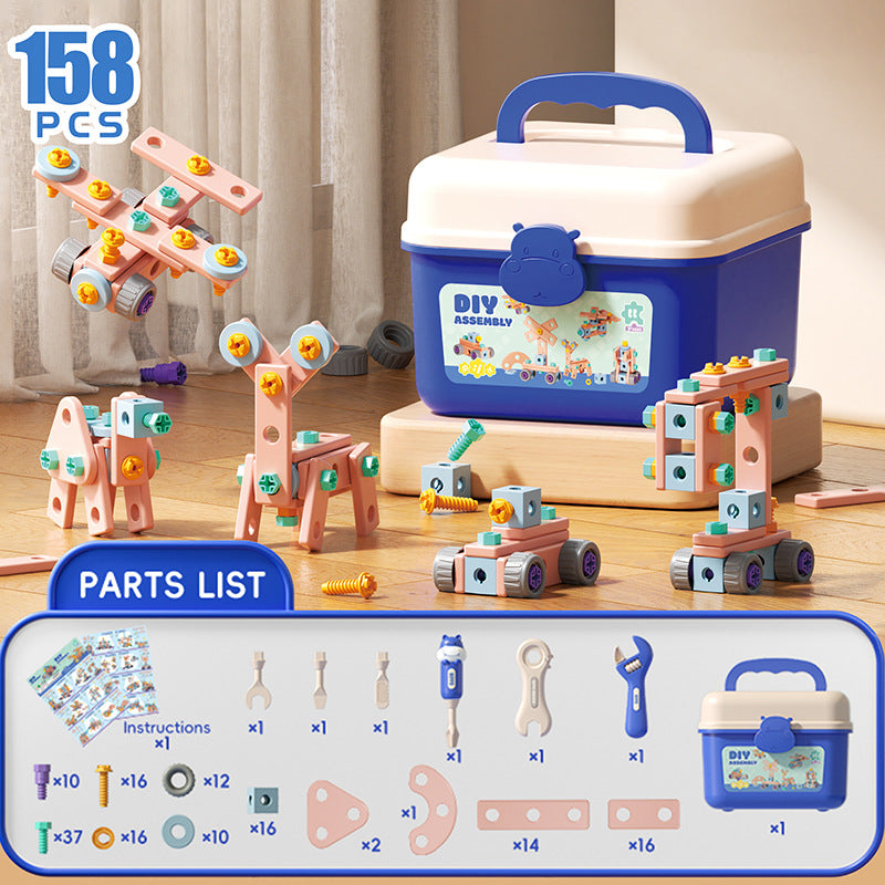 Pretend Tool Box Building Toy Set Blue Hippo 158pcs