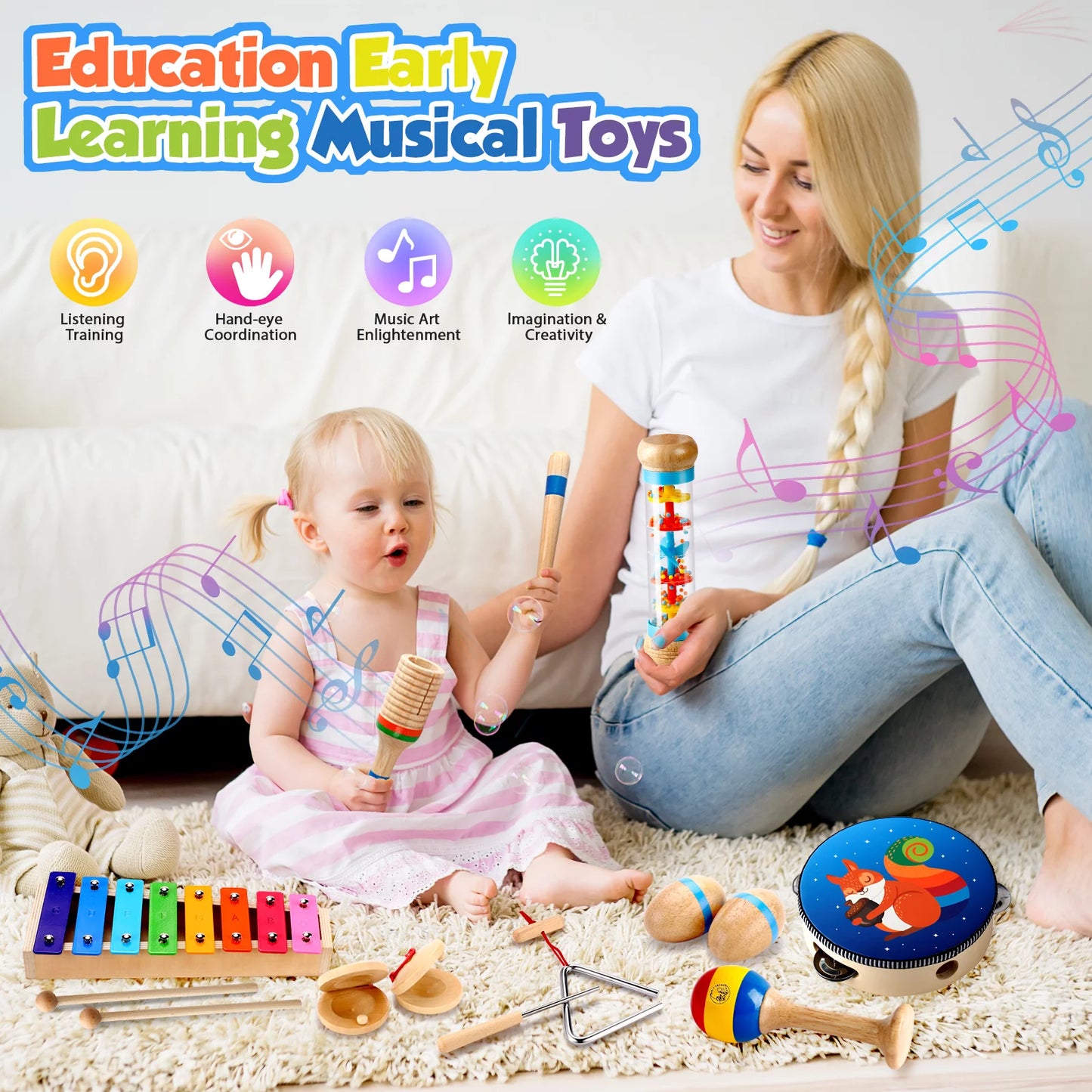 Kids Music Toys Drum Xylophone Musical Instruments for Toddlers 1-5 Boys Girls Educational Toy