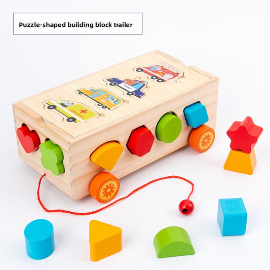 Montessori Shape Sorting Trailer Toy for Kids Puzzle Shape Trailer