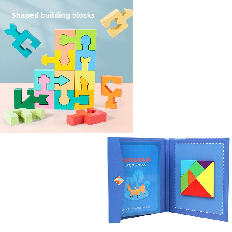 Wooden Shape Matching Blocks – 16-Piece & Puzzle Bundles