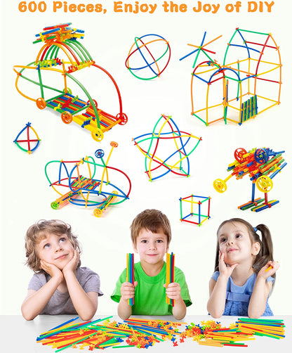 Straw Constructor STEM Building Toys 600Pcs Interlocking Toys Engineering Toys Thin Tube Blocks Connectors Toy Educational Toy Kit for Kids 3 4 5 6 7+ Years Boys and Girls