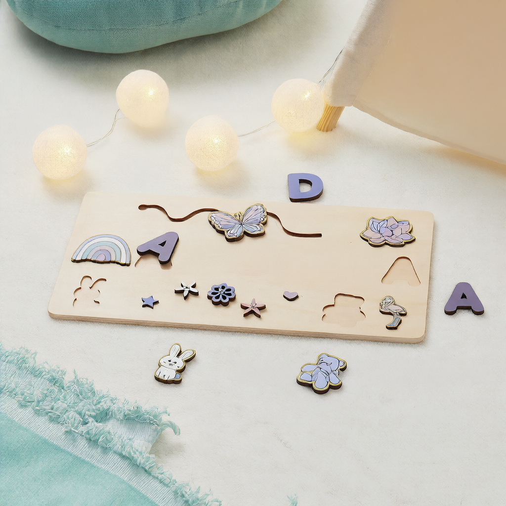 Personalized Wooden Name Puzzle for Kids Purple butterfly 1-5 letters