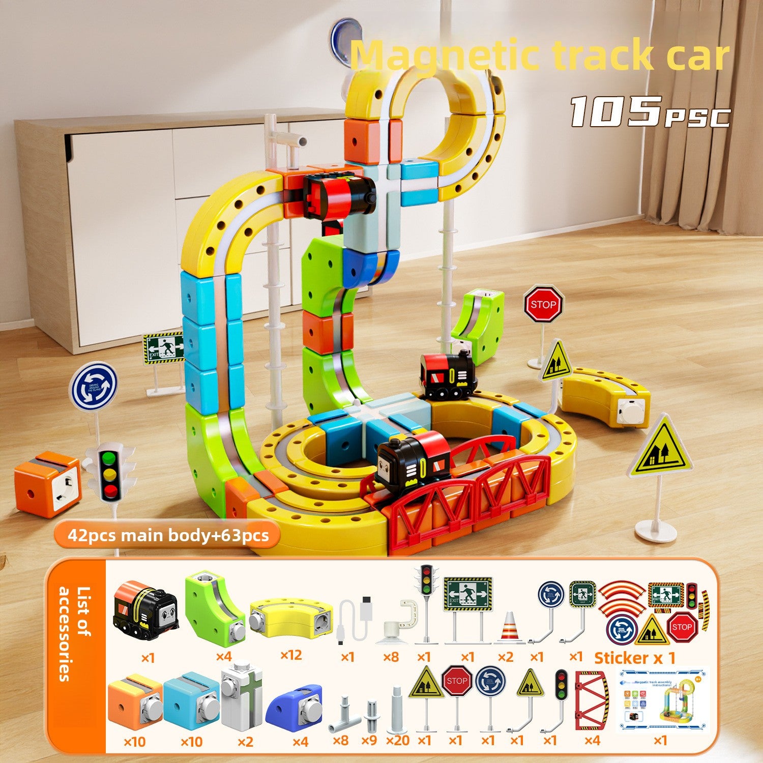 Creative Track Building Set ModularTrackCube 105pcs Mag