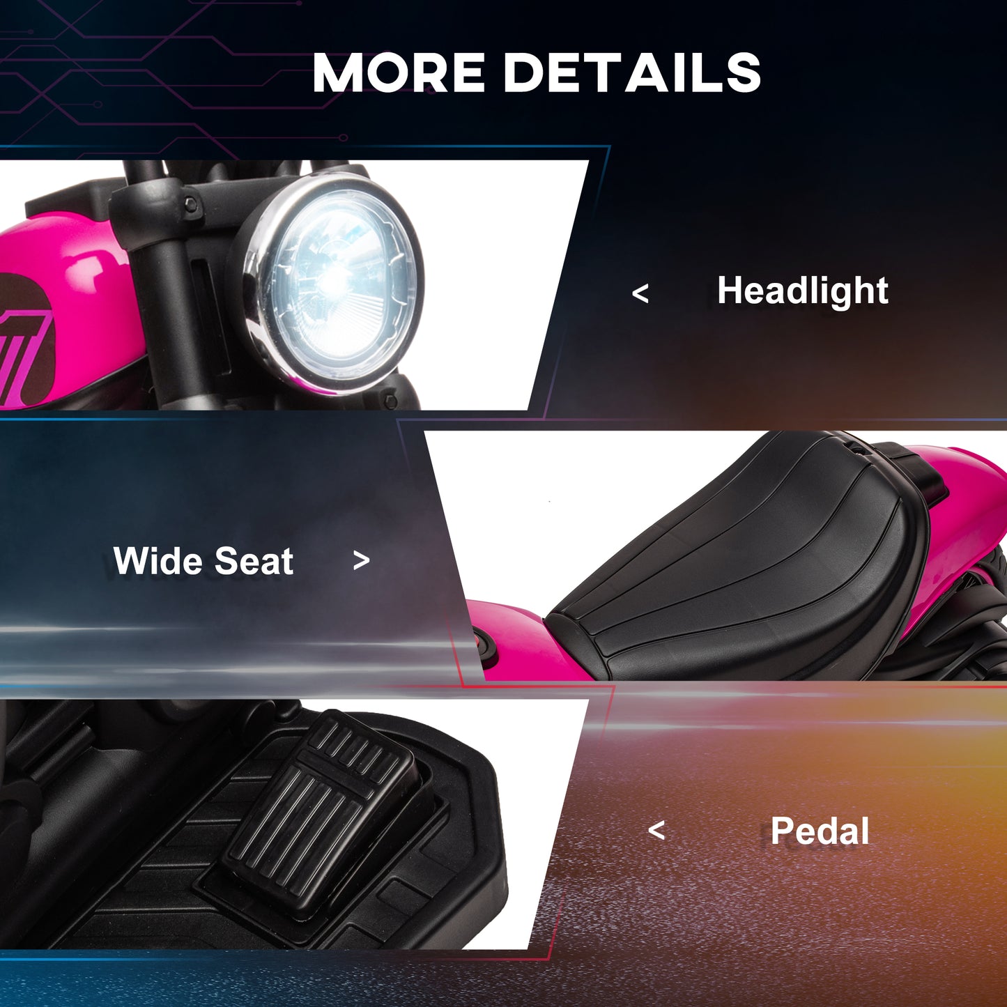 6V Kids Motorcycle w/ Training Wheels, Single-Button Start, Pink