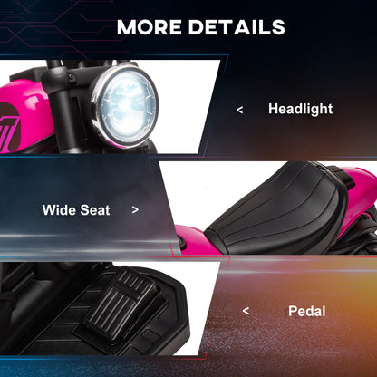 6V Kids Motorcycle w/ Training Wheels, Single-Button Start, Pink