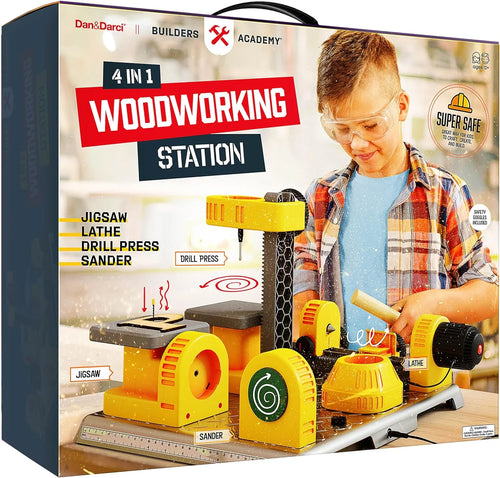 4 in 1 Woodworking Station for Kids - Wood Building Projects Kit for Boys - Real Construction Tools Sets - Boy Tool Set - Easter Gifts for Boy Age Year Old - Cool STEM Toys Kits Gift