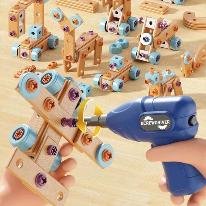 126-Piece Wooden Construction Tool Set for Kids