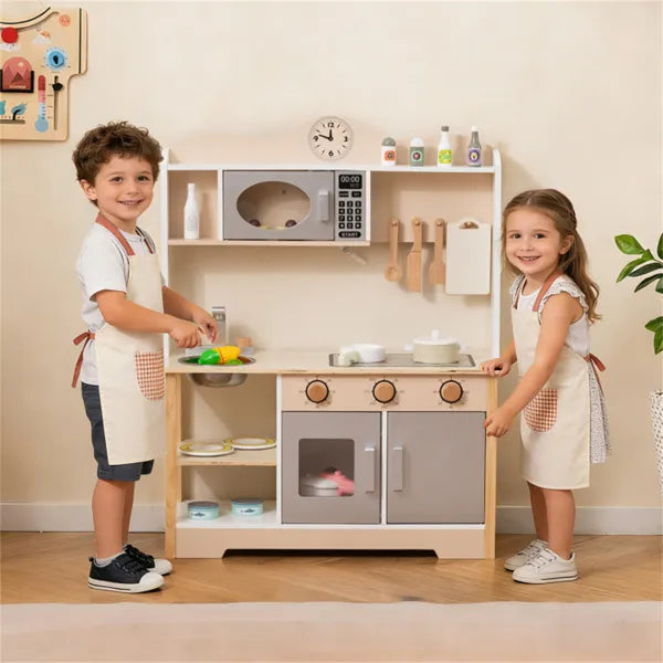 Gray Wooden Play Kitchen for Kids