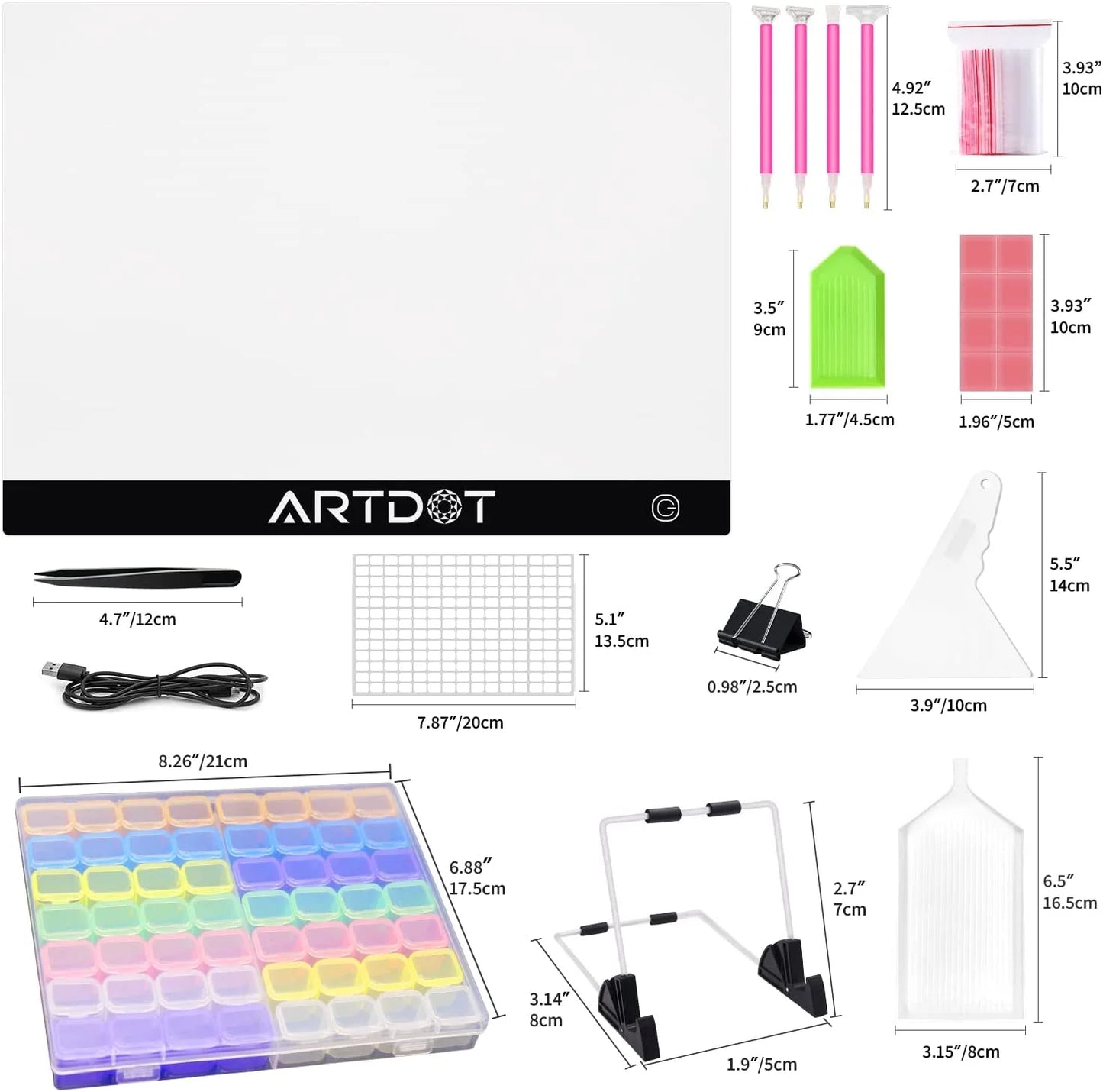 A3 LED Light Board for Diamond Painting Kits, USB Powered Light Pad, Adjustable Brightness with Diamond Painting Tools Detachable Stand and Clips