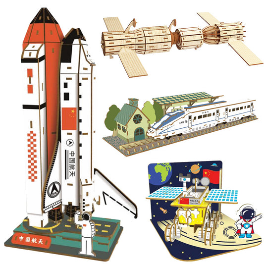 3D Wooden Spacecraft & Aircraft Model Building Puzzles Wonder Kids Toy