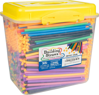 (2 Pack) 1000Pc Building Straws & Connectors Set for Kids - STEM Educational Construction Toy Includes Assorted Colors & Interlocking Connectors - Helps Develop Motor Skills & Learning - Age 3+